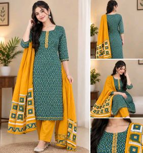 Elegant Green Printed Kurta Set with Dupatta