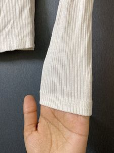 White Ribbed Long Sleeve Top