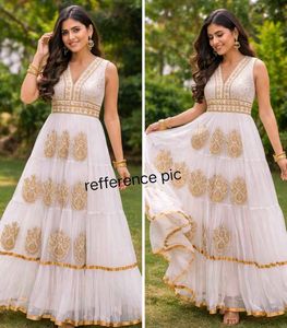 Elegant White & Gold Anarkali Dress