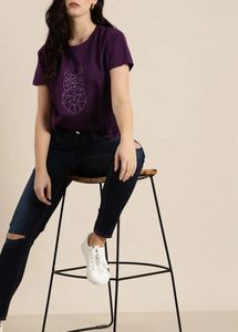 Purple Owl Graphic Pure Cotton T-Shirt