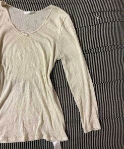 Cream Long Sleeve V-Neck Top