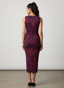 Stylish Red &amp; Black Printed sleeveless Bodycon mid
