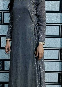 Elegant Grey Kurta with Gold Embellishments