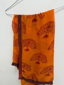 Vibrant Orange dupatta with Tree Print