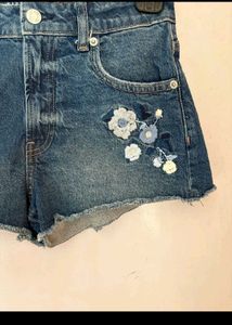 Embroidered Denim Shorts