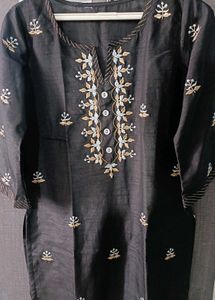 Chanderi Silk Embroided Kurta With Pant Set