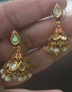 Exquisite Gold plated Kundan Jhumkas