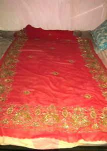 Red Embroidered saree