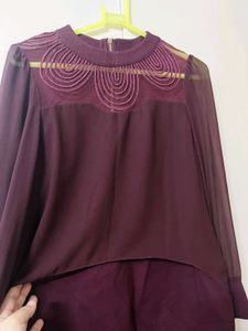 Chic Burgundy Mini Dress with Unique Neckline Deta