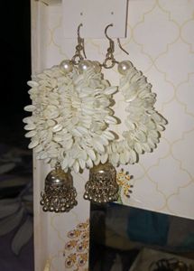 Boho White Jhumka Earrings