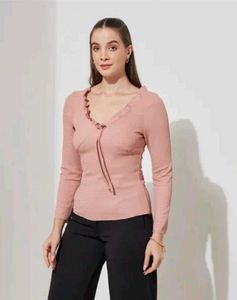 Shein Elegant Pink Ruffle Neck Top