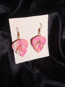 Leaf Earrings - Pink &amp; White