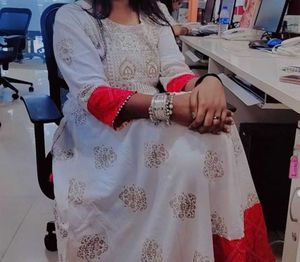 White &amp; Red Printed Anarkali Kurta