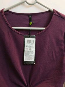 New Maroon Tie-Front Crop Top
