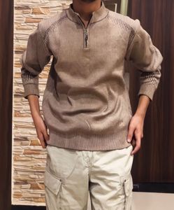 Men's Brown Zip Neck Sweater