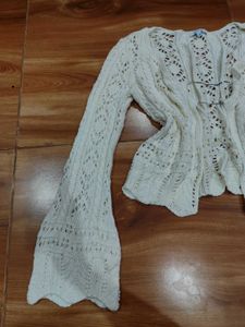 Cream Knit Bell Sleeve Cardigan