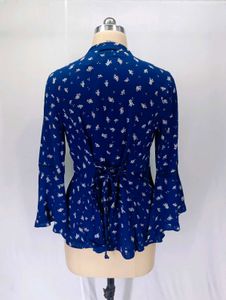 Embroidered Blue Floral bell sleeve top