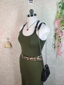 Olive Green Maxi Dress with Buckle Straps