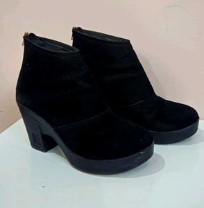 Black Suede Platform Heel Boots