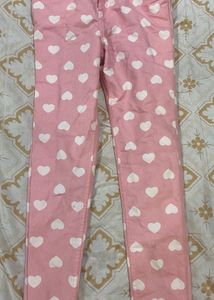 Cute Pink Heart Print Jeans