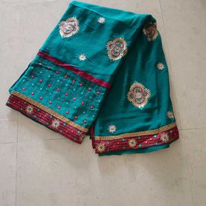 Beautiful Teal Embroidered Saree