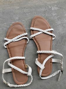 White Braided Ankle Strap Sandals