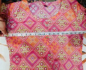 Pink &amp; Orange Geometric Print Kurta