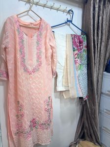 Peach Embroidered Kurta Set