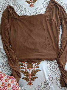Brown Ruched Long Sleeve Top