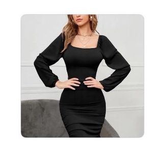 Elegant Black Puff Sleeve Dress