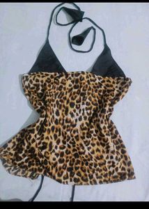 y2k backless Leopard Print Halter top