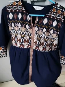 Navy Blue Printed Kurta