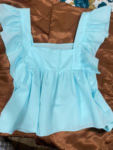 Baby Blue Ruffle Off-Shoulder Top
