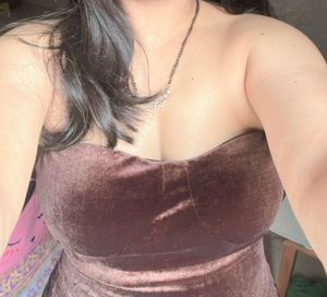 ginger by lifestyle-Brown Velvet Strapless Dress