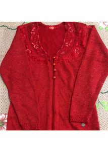 Red New Shimmer Sweater In Size-M