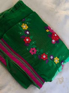 Embroidered Green Chiffon Saree