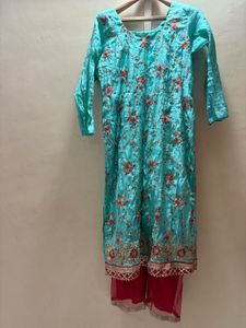 Beautifully Embroidered Teal Kurta Set