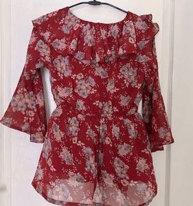 Chic Red Floral Ruffle Dress