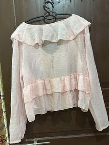 Chic Pink Ruffled Tie-Up Top
