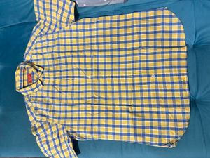 Men's Yellow Check Half Shirt