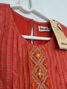Orange Embroidered Kurta