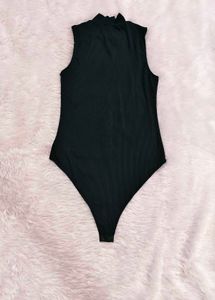 H&amp;M Black Ribbed Mock Neck Bodysuit