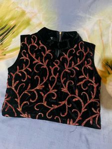 Black Velvet Embroidered Blouse