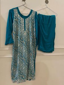 Beautiful Teal Embroidered Kurta Set