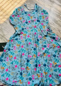 Light Blue Floral Anarkali Kurta