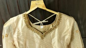 Embroidery work gown with designer sleeves