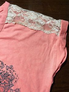 Floral Graphic Tee with Lace Detail
