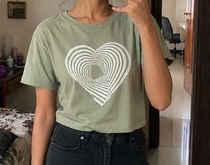 Cute Sage Green Crop Top with Heart Graphic