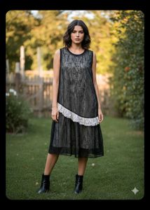 Black Lace Dress with Ruffle Detail