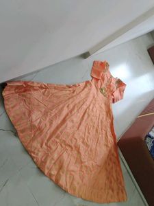 Peach Ethnic Gown with Gold Embellishments